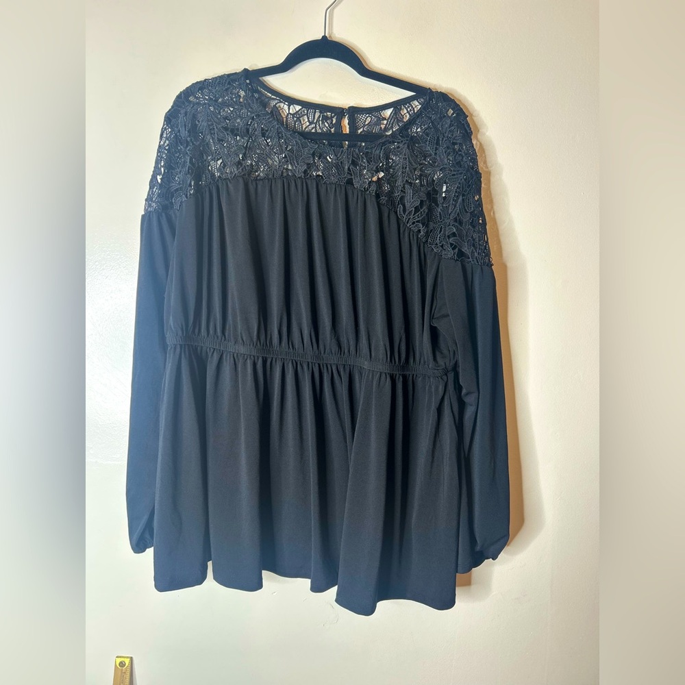Torrid Studio Crepe Crew Neck Lace Yoke Babydoll Top
